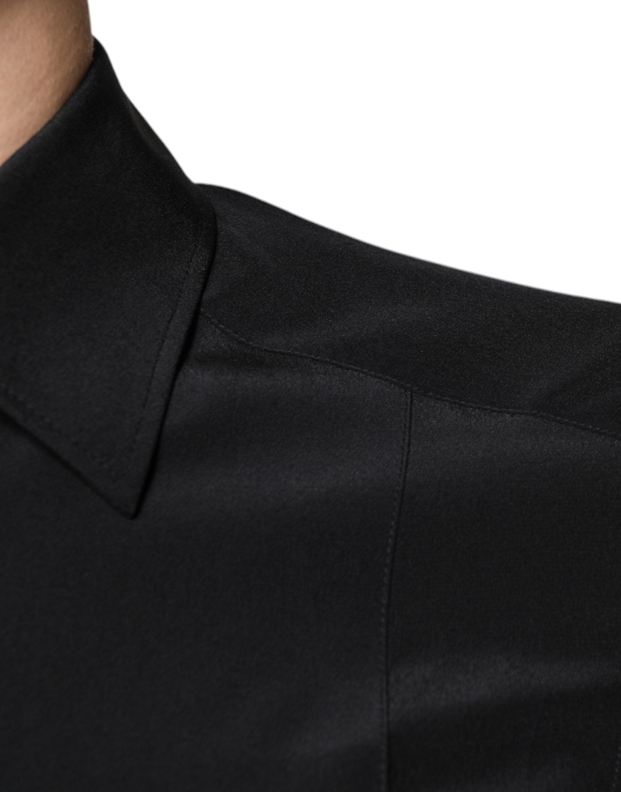 Dolce & Gabbana Black silk shirt with long sleeves GOLD